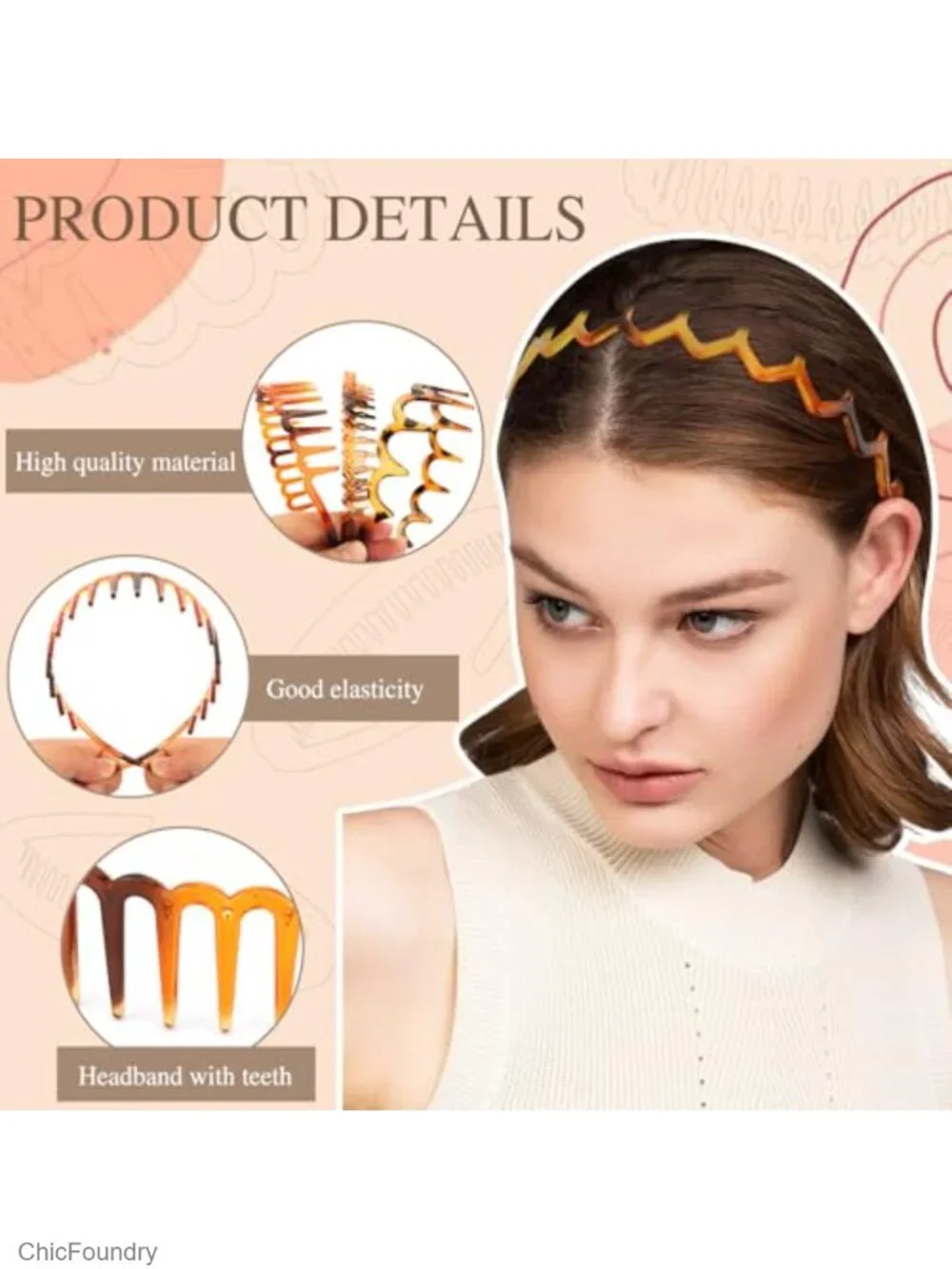 12 Pack Zigzag Headbands with Teeth Non Slip Plastic Wavy Hair Accessories